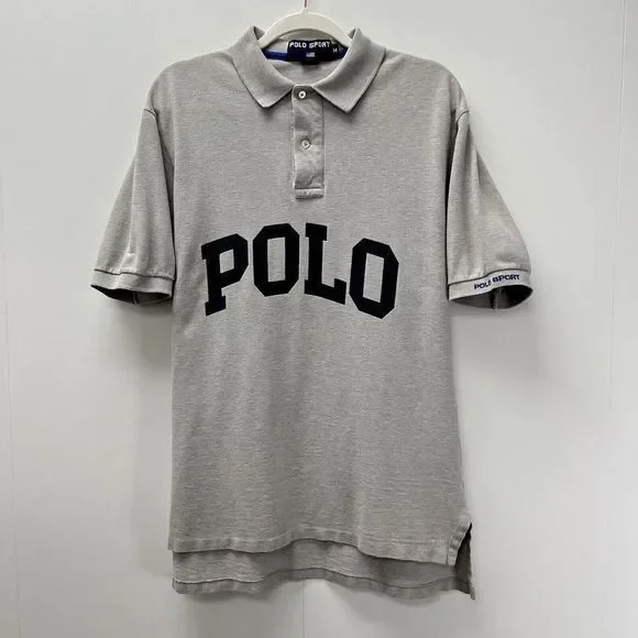 Polo Sport Vintage Ralph Lauren Large Logo Made in USA Grey Polo Shirt M - Picture 1 of 10